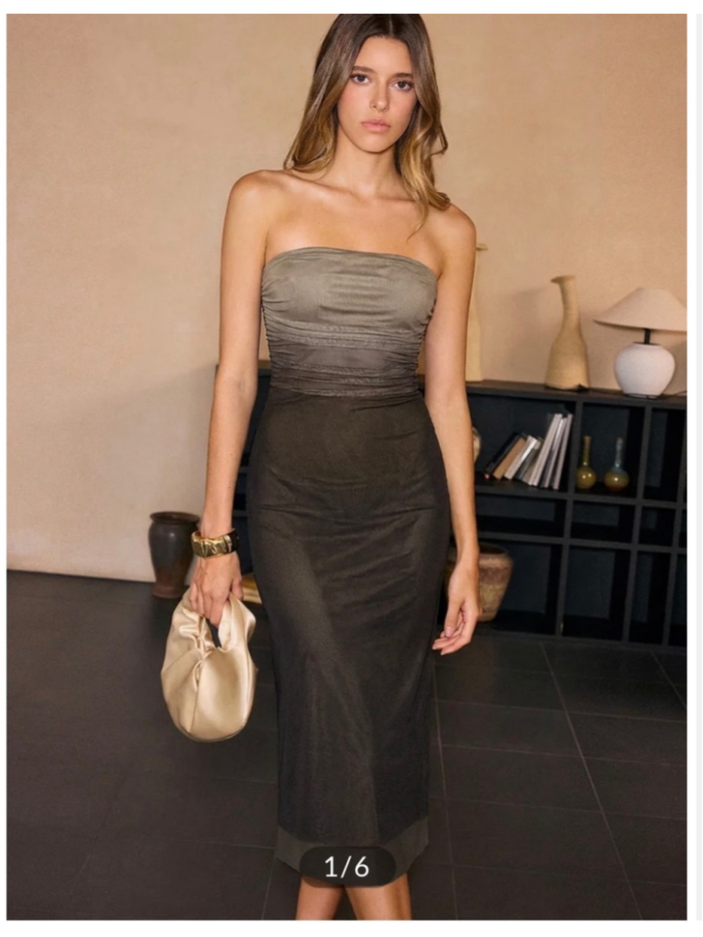 Commense Ombre Micro Mesh Strapless Midi Dress M 90s Minimalist Cocktail Event